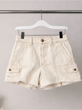 PacSun Cream Brown Trim High Rise Cutoffs Cargo Denim Shorts Size S